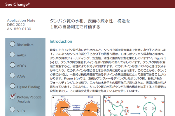 タンパク質の⽔和、表⾯の疎⽔性、構造を１度の⾃動測定で評価する